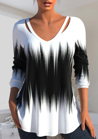 🔥【S-3XL】2025 Top z dekoltem w szpic i długim rękawem z nadrukiem-3986157