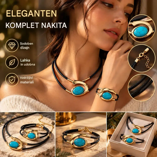 ✨🔥【Kupite enega, enega dobite brezplačno】Komplet ogrlice in zapestnice z dragimi kamni v boemskem slogu