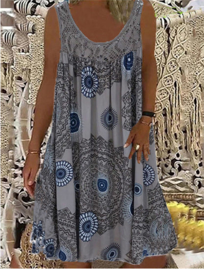🎁👗 [S-5XL] Dámské letní šaty s límečkem bez rukávů s potiskem