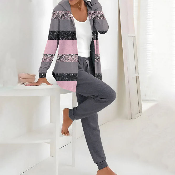 🥼👖🔥[S-3XL] Modny jesienno-zimowy damski komplet spodni z długim rękawem z nadrukiem, dwuczęściowy-3765118