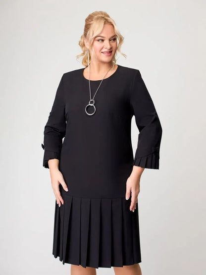 💌 【S-5XL】👗 2024 zimowa nowa wysokiej jakości elegancka sukienka w jednolitym kolorze-3820018