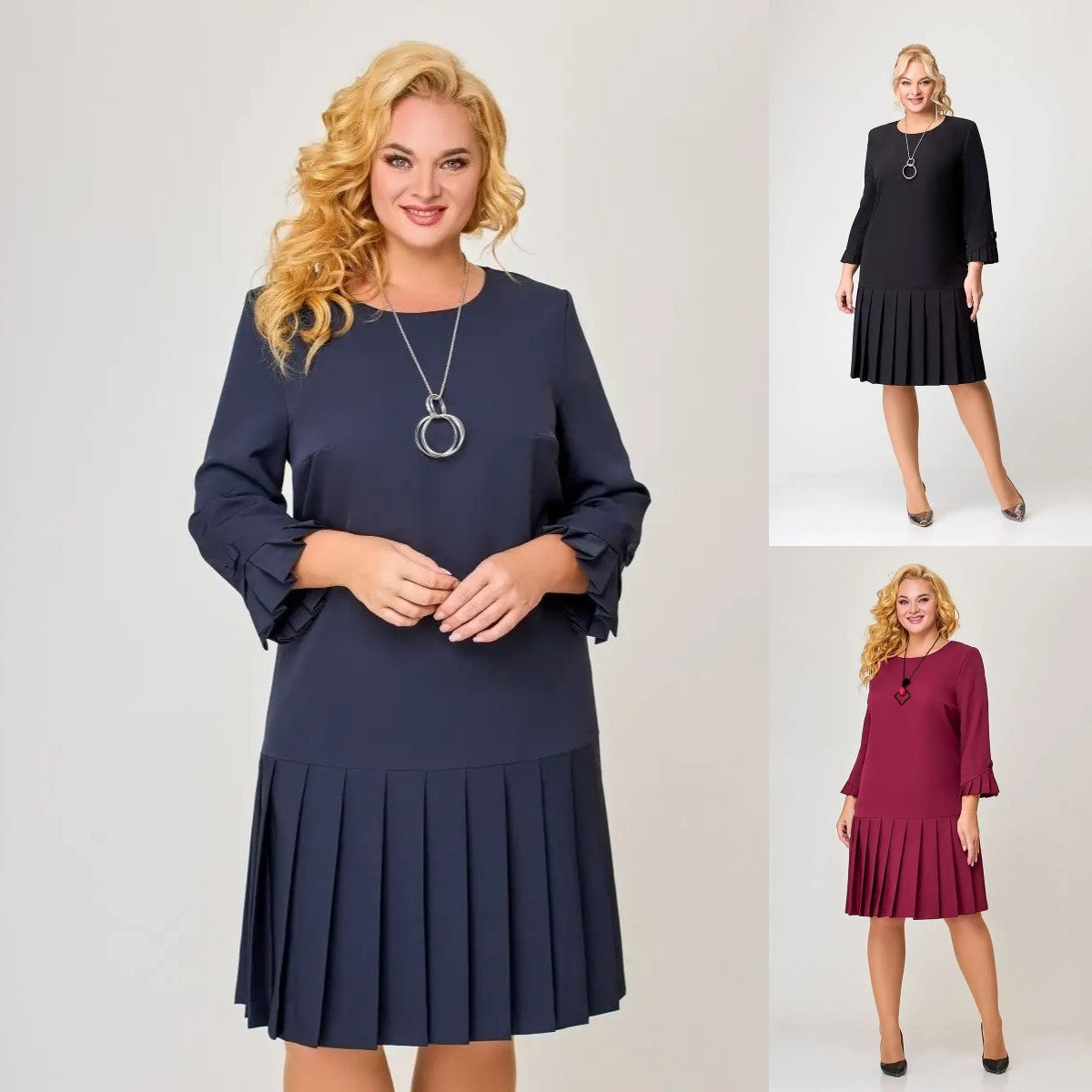 💌 【S-5XL】👗 2025 zimowa nowa wysokiej jakości elegancka sukienka w jednolitym kolorze-3820018