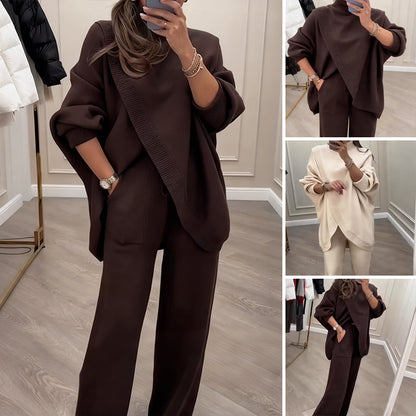 📢📢Dámská dvoudílná souprava - asymetrický svetr + kalhoty s širokými nohavicemi👚 Doprava zdarma✨ 4234402