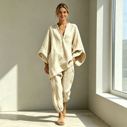 【S-3XL】👗✨ Souprava s volným výstřihem a širokým lemem, netopýřími rukávy, ležérní design, volný střih, ideální pro každodenní nošení - pohodlná a všestranná ✨🌸