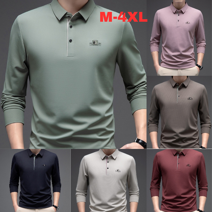 🔥【M-4XL】Męska bezszwowa koszulka polo z długim rękawem