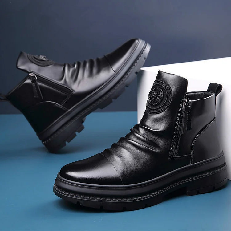 🔥[39-44] Nowe brytyjskie skórzane wysokie buty męskie z grubą podeszwą-3839545