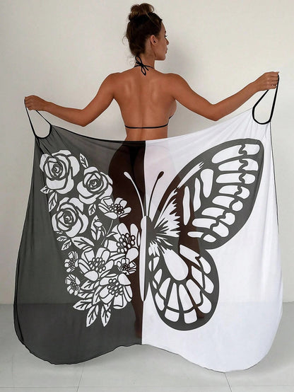 ✨【Nowy produkt ze zniżką】🦋🦋Nowe damskie szyfonowe narzutki przeciwsłoneczne z nadrukiem motyli na plażę 2025 3979177