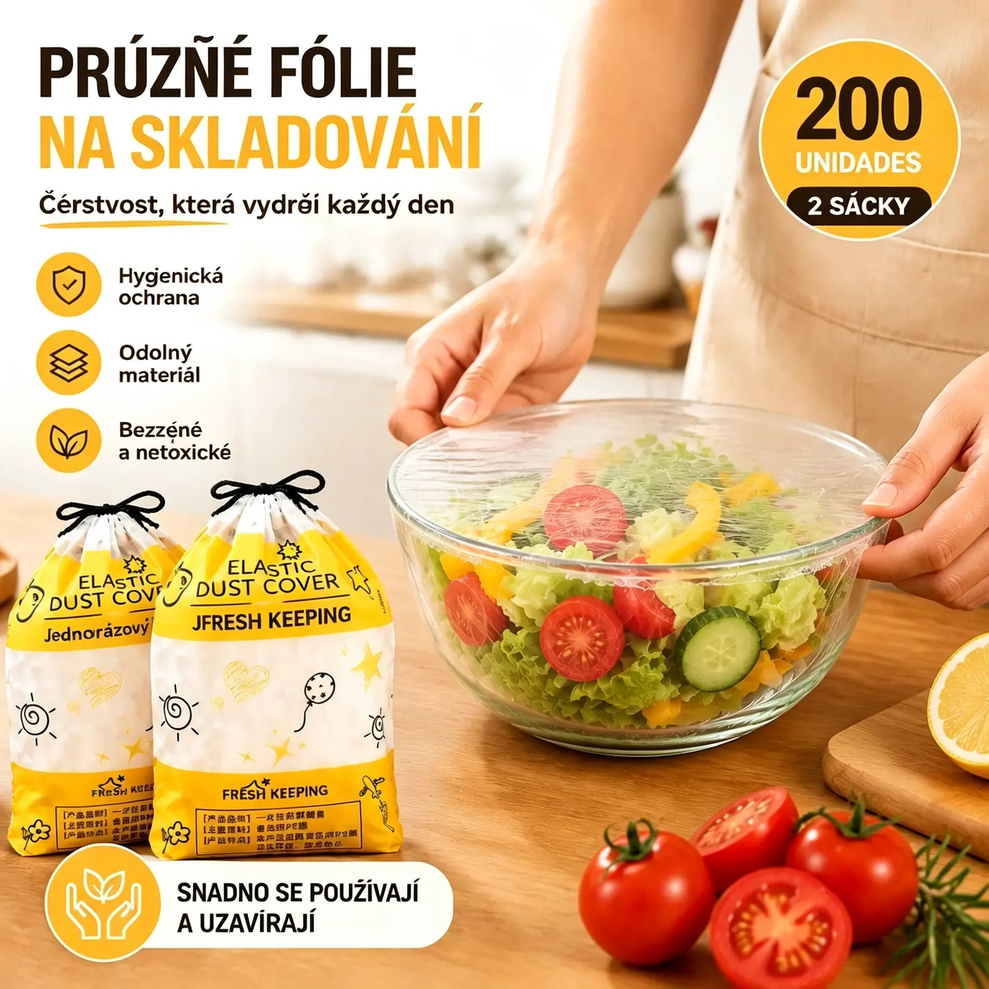 ⏳【2 sáčky, 200 kusů】Jednorázové víko pro uchování čerstvosti potravinářské kvality