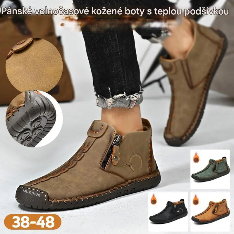 🥾Kompletně ručně vyrobené pánské boty Martens z pravé kůže 【38-48】, s péřovou podšívkou a zipem - teplé, pohodlné a elegantní, vhodné pro nošení na podzim a v zimě.