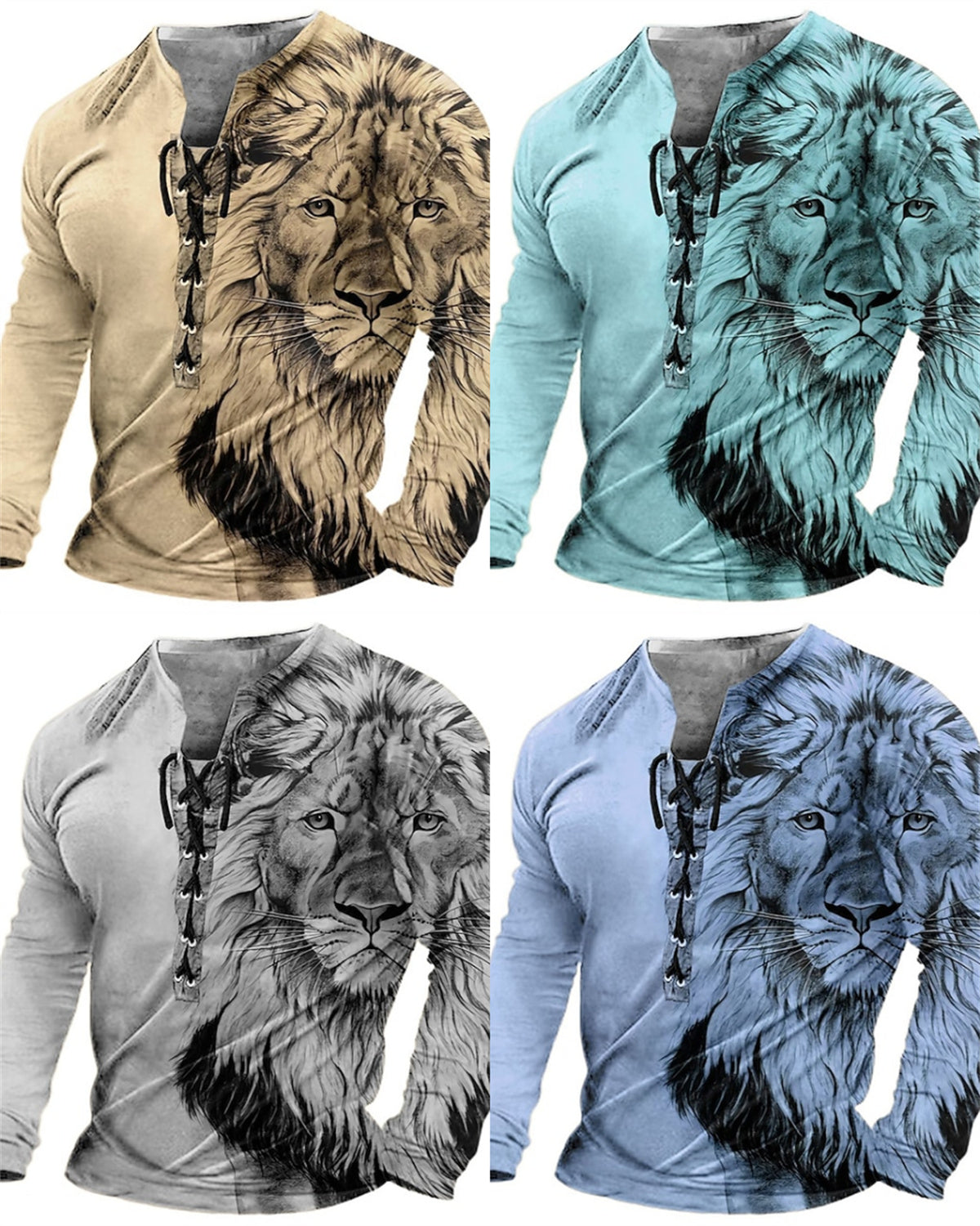🦁🦁Męski, swobodny T-shirt z długim rękawem i nadrukiem 3D