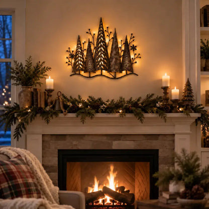 🎄🕯️ Kreativní nástěnná dekorace v retro stylu s motivem lesa a světelným efektem 🌙