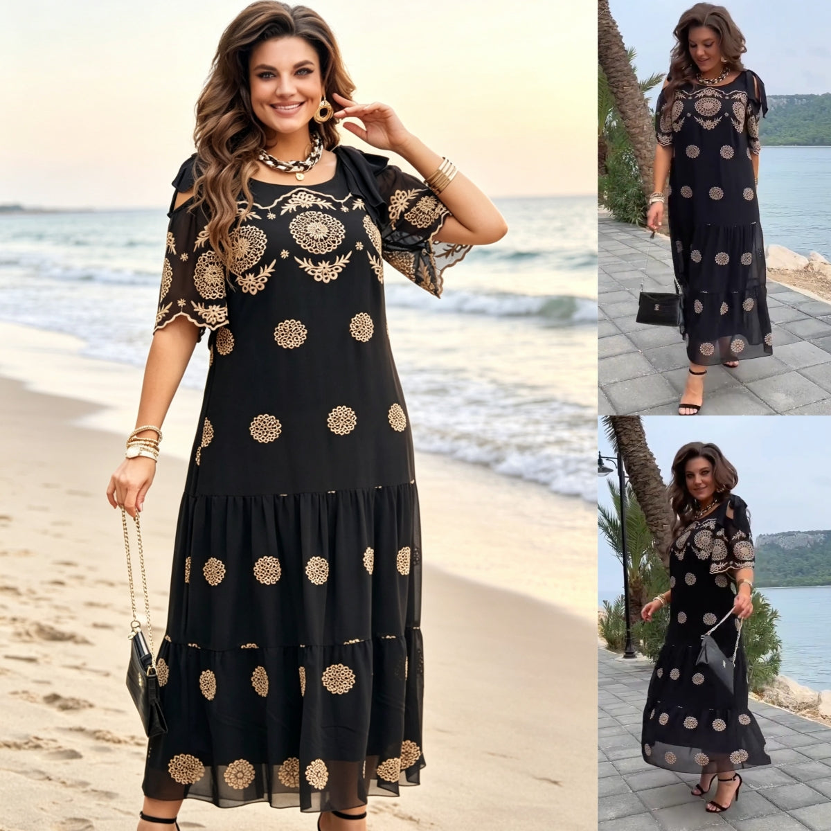 ⏳ Letní akce【S–5XL】👗Lehké a prodyšné letní šaty s vintage potiskem – lichotivý střih a snadno kombinovatelné.