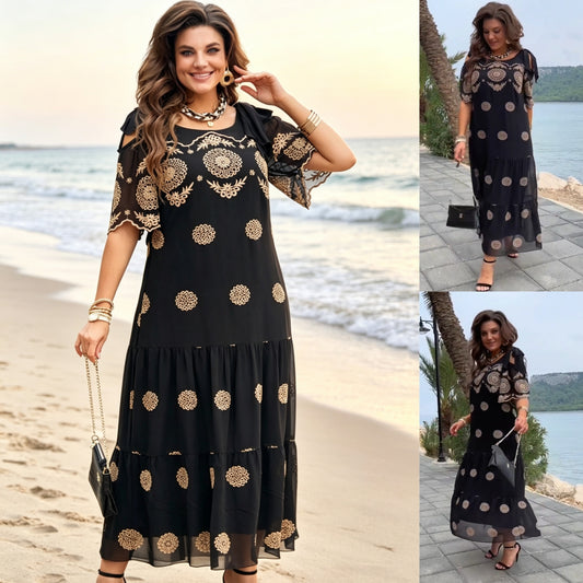 ⏳ Letní akce【S–5XL】👗Lehké a prodyšné letní šaty s vintage potiskem – lichotivý střih a snadno kombinovatelné.