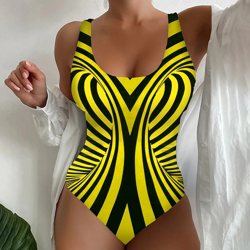🥰【Último día - 50% de descuento】🔥【S~8XL】Traje de baño de una pieza a rayas único