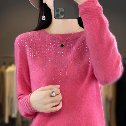 🍁  【Velikosti S–2XL】✨🌷 Eleganten in moden ženski pleten zgornji del visoke kakovosti z okroglim izrezom.