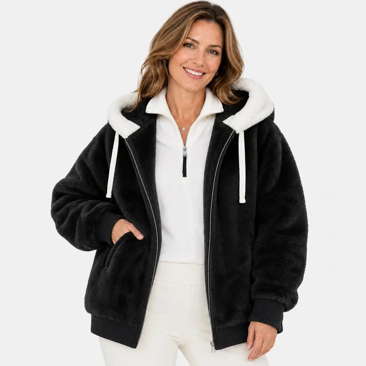 ❄️🛡️【S-5XL】Dámská silná plyšová bunda s kontrastními pruhy – model 2026