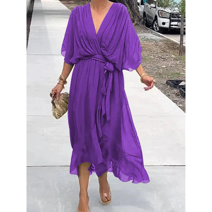 💟【S-5XL】👗 Vícebarevné krajkové šifonové šaty s netopýřími rukávy