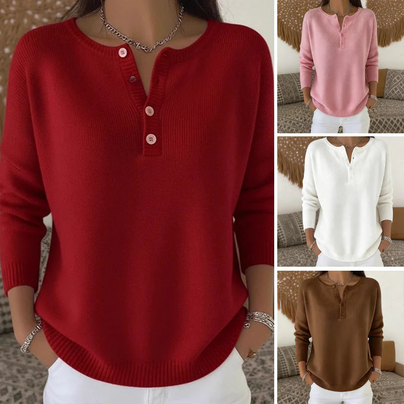 💟 Ostatni dzień: 50% zniżki ✨【S-2XL】Damski jednokolorowy sweter z dekoltem V, luźny i casualowy 4173255