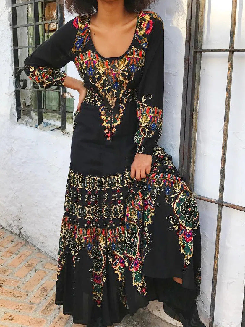 🔥🎉【S-3XL】2025 Zima Nowa Moda Damska Sukienka W Stylu Etnicznym Z Nadrukiem-3850971