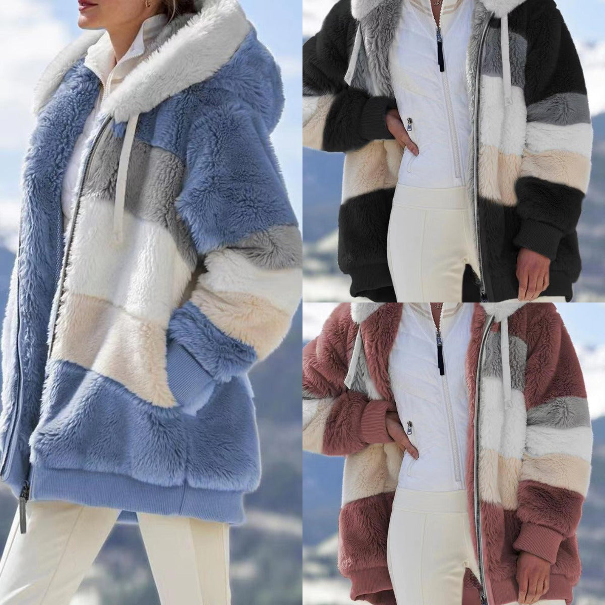 🎀【S-5XL】 Női alkalmi laza őszi és téli plüss kapucnis dzseki-4127521