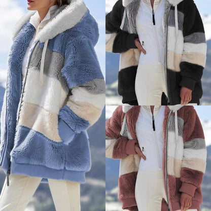 🎀【S-5XL】 Női alkalmi laza őszi és téli plüss kapucnis dzseki-4127521