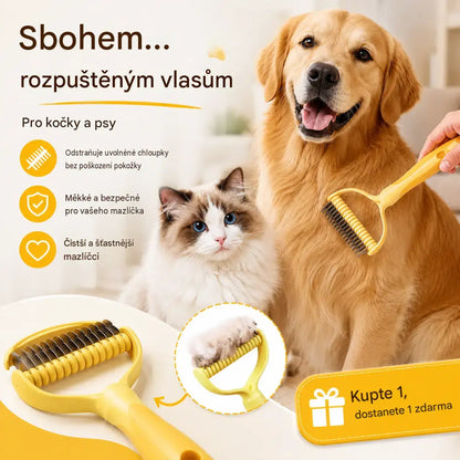 🐶【Kupte 1 a získejte 1 zdarma】-2 kusy--🧹 Oboustranný samočistící kartáč pro domácí zvířata: Odstraňuje odumřelé chlupy a snižuje vypadávání srsti u psů a koček.
