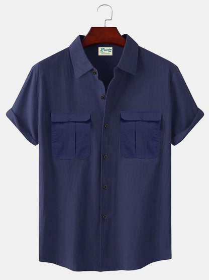 👔【M-5XL】Nová letní pánská jednobarevná lněná košile