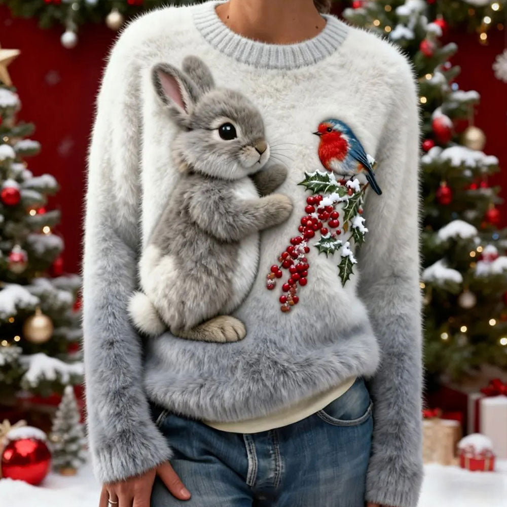 Nowy flanelowy sweter damski z okrągłym dekoltem, drukowany cyfrowo w technologii 3D-4199937