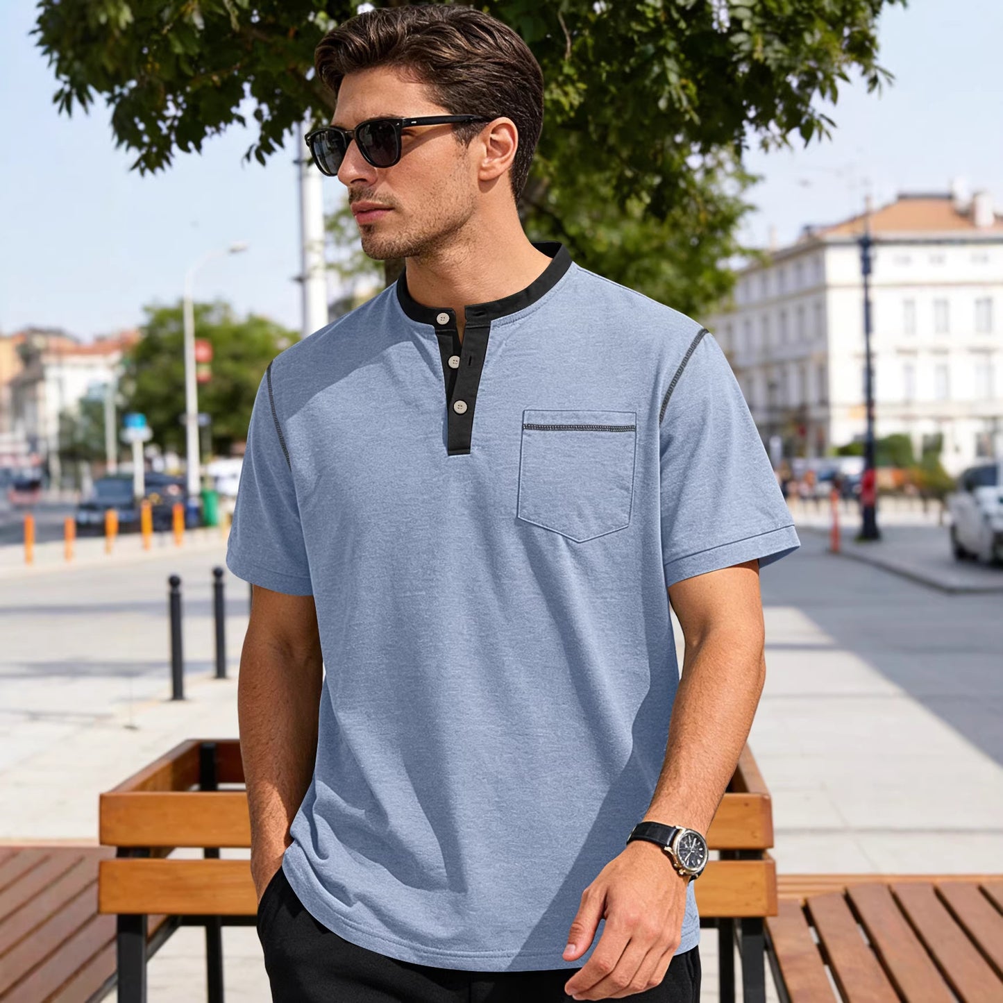 【S-3XL】Pánské letní polo tričko s barevnými bloky