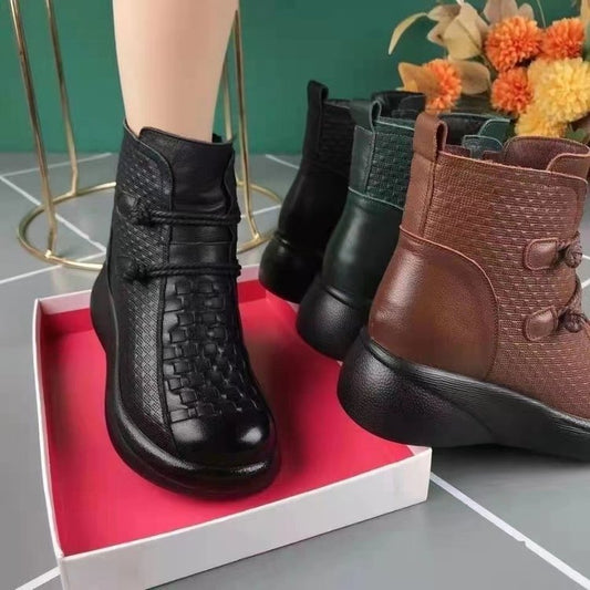💥💥【35-40】Zimowe modne skórzane buty termiczne damskie z bocznym zamkiem