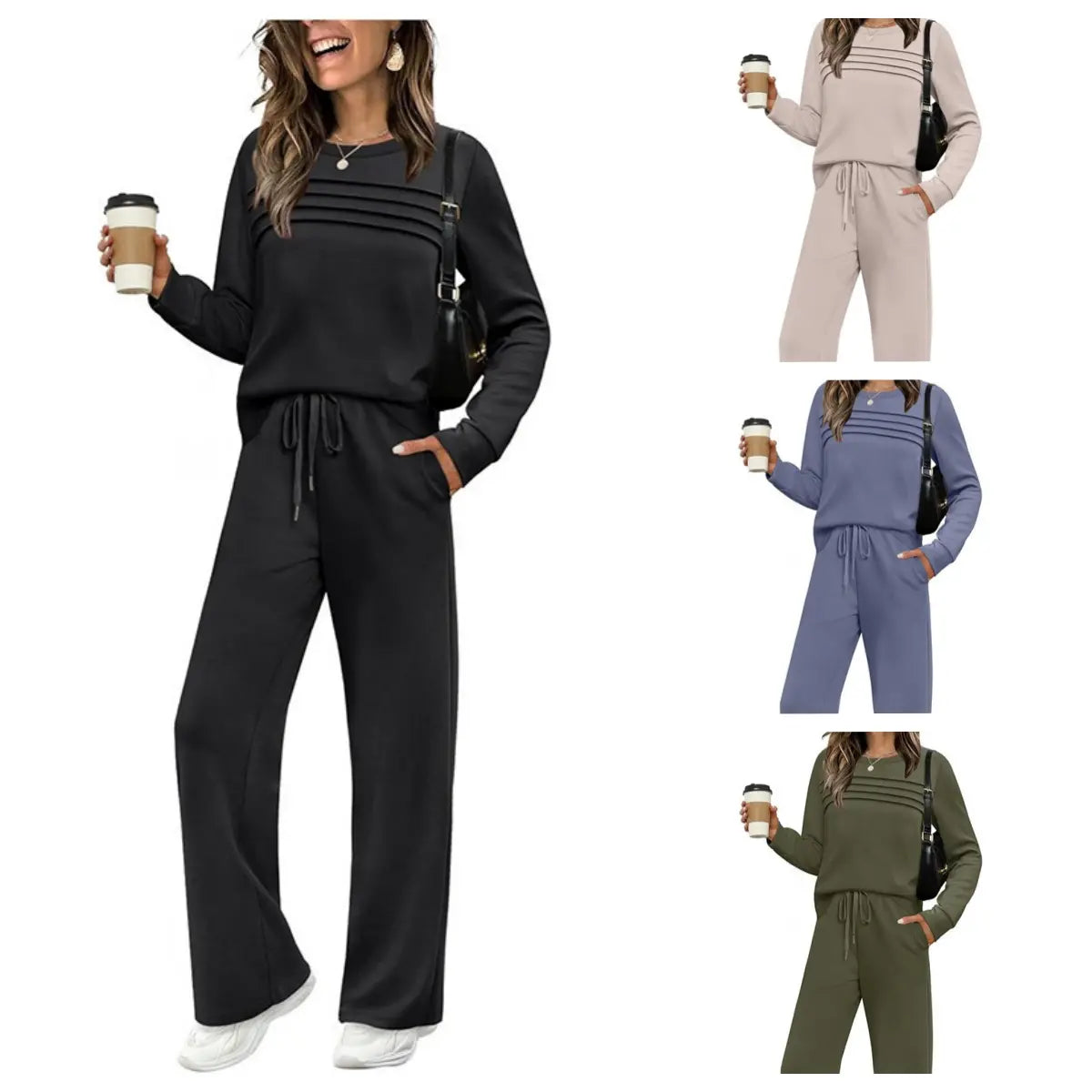 🔥【S–5XL】💖Dámská, módní, sportovní sada na každý den, vysoce kvalitní bavlněné tričko s dlouhým rukávem + kalhoty ✅️Platba při převzetí
