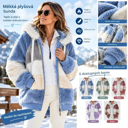 🤗 ❄️【S–5XL】Nový dámský hřejivý kabát pro rok 2026, zateplený plyšový design s kontrastními pruhy ✅ Platba na dobírku