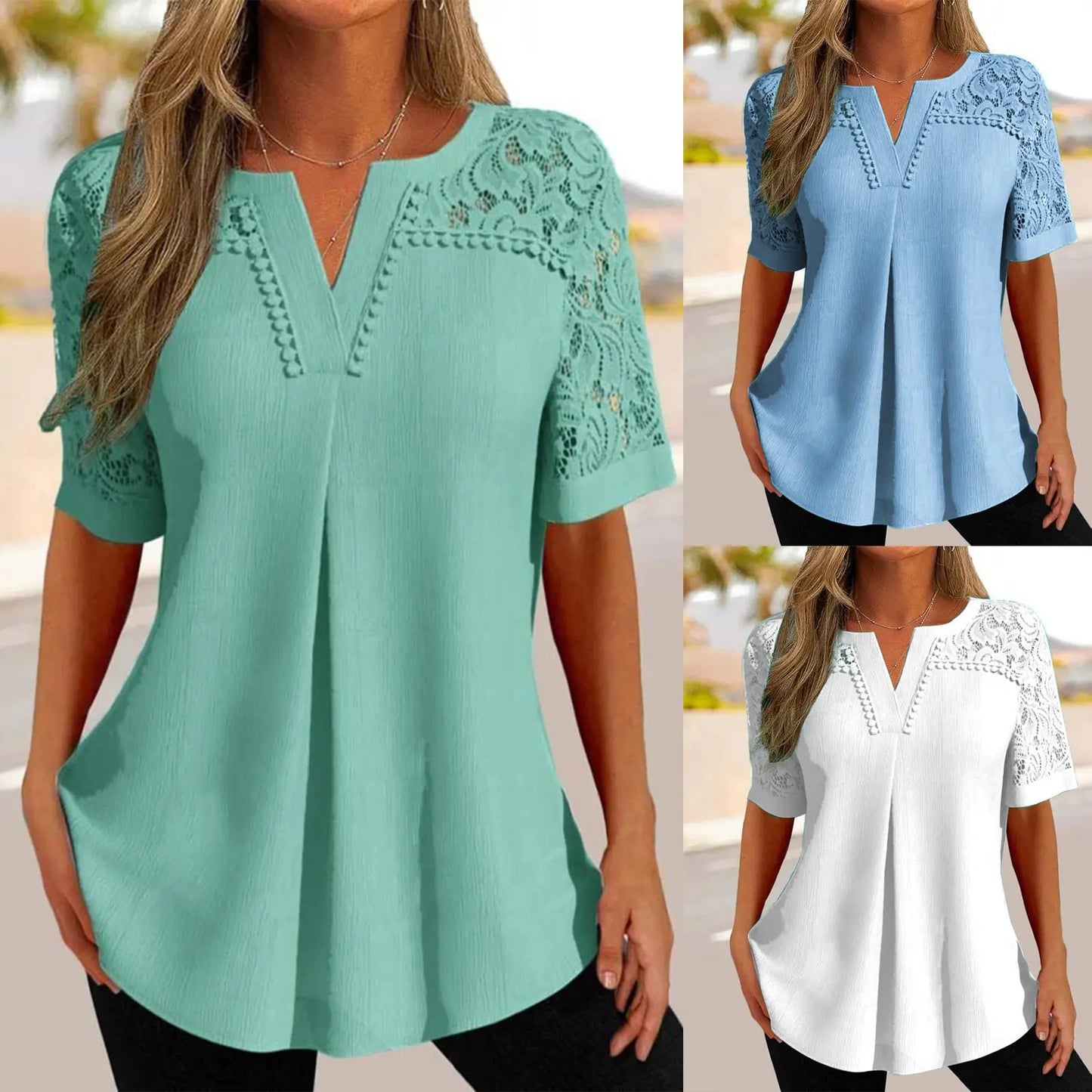 🌺✨Jeden kus 650 kc✨【S-6XL】🎉Nové dámské krajkové tričko s krátkým rukávem