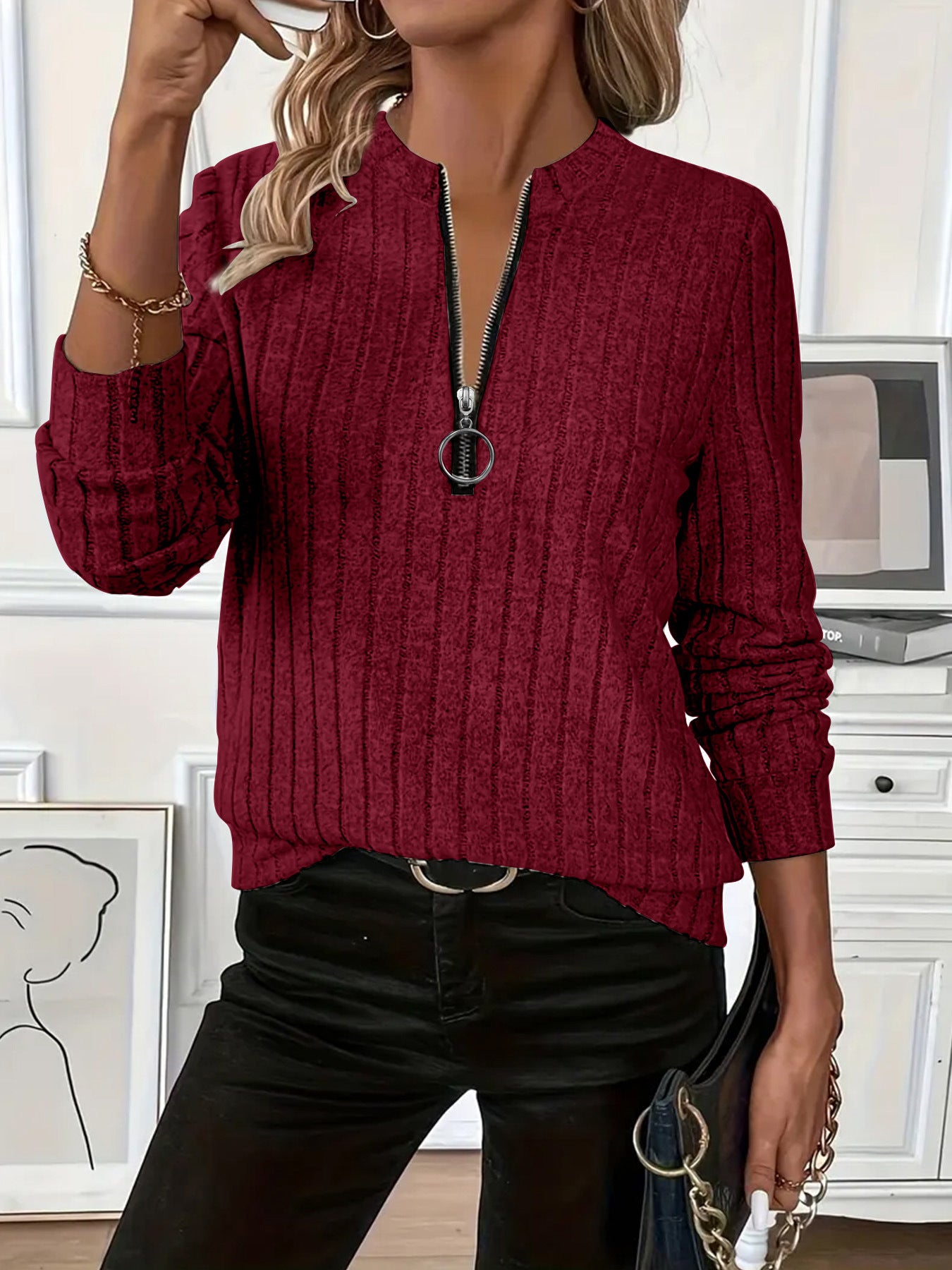 😍💥【S-2XL】Nová stylová a jednoduchá pletená mikina s dlouhým rukávem na zip 4183557