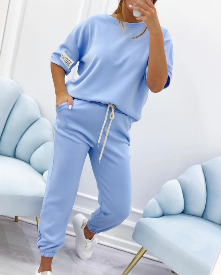 ⏳ Oferta ograniczona czasowo! ⏰Damski zestaw casualowy z jednolitym topem i spodniami-4242280