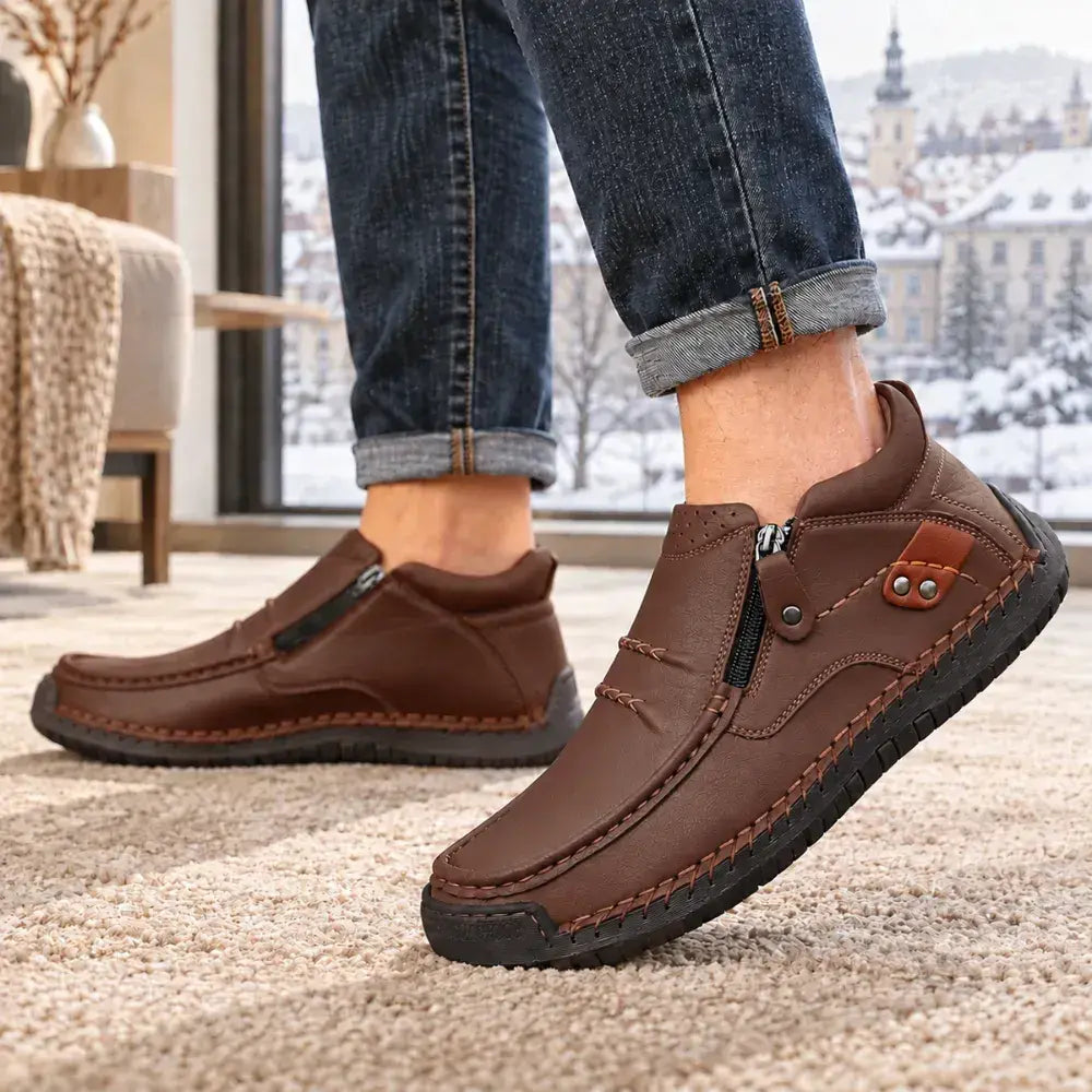 👞【 38–48】Pánské zimní zateplené boty na řízení, kvalitní kůže, ruční výroba, protiskluzová podrážka, široká špička a podpora klenby ✅ Platba na dobírku