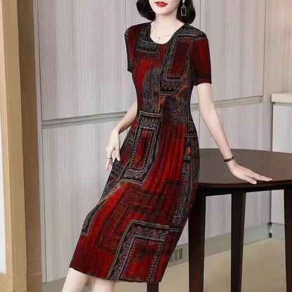 🔥【S-6XL】Šaty ve vintage stylu s tištěným designem a volným, ležérním kulatým výstřihem.
