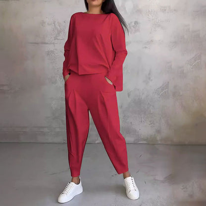 💥Promocja czasowa 50%💖【S-5XL】  Zestaw z długim rękawem, bluzka z okrągłym dekoltem i długie spodnie