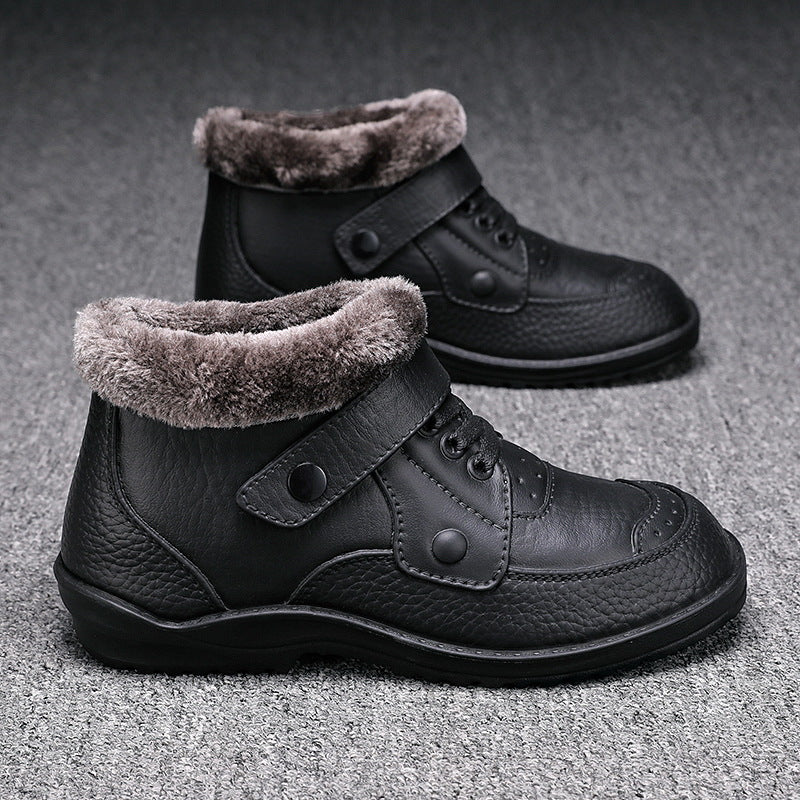 🔥😀Wodoodporne buty męskie na zimę w dużym rozmiarze, wykonane z miękkiej skóry z podszewką z polaru-4155434