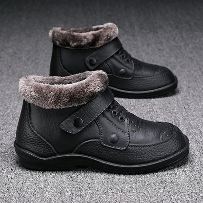🔥😀Wodoodporne buty męskie na zimę w dużym rozmiarze, wykonane z miękkiej skóry z podszewką z polaru-4155434