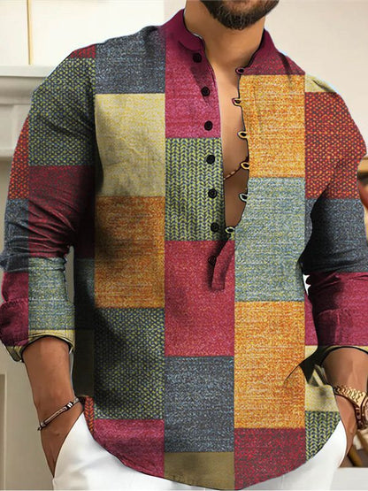👔【S-3XL】Pánská košile z bavlny a lnu s geometrickým vzorem