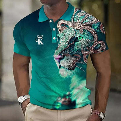 【Novi modeli sniženi 45%.】【S-6XL】Męska koszulka polo z nadrukiem 3D z lwem-3919209
