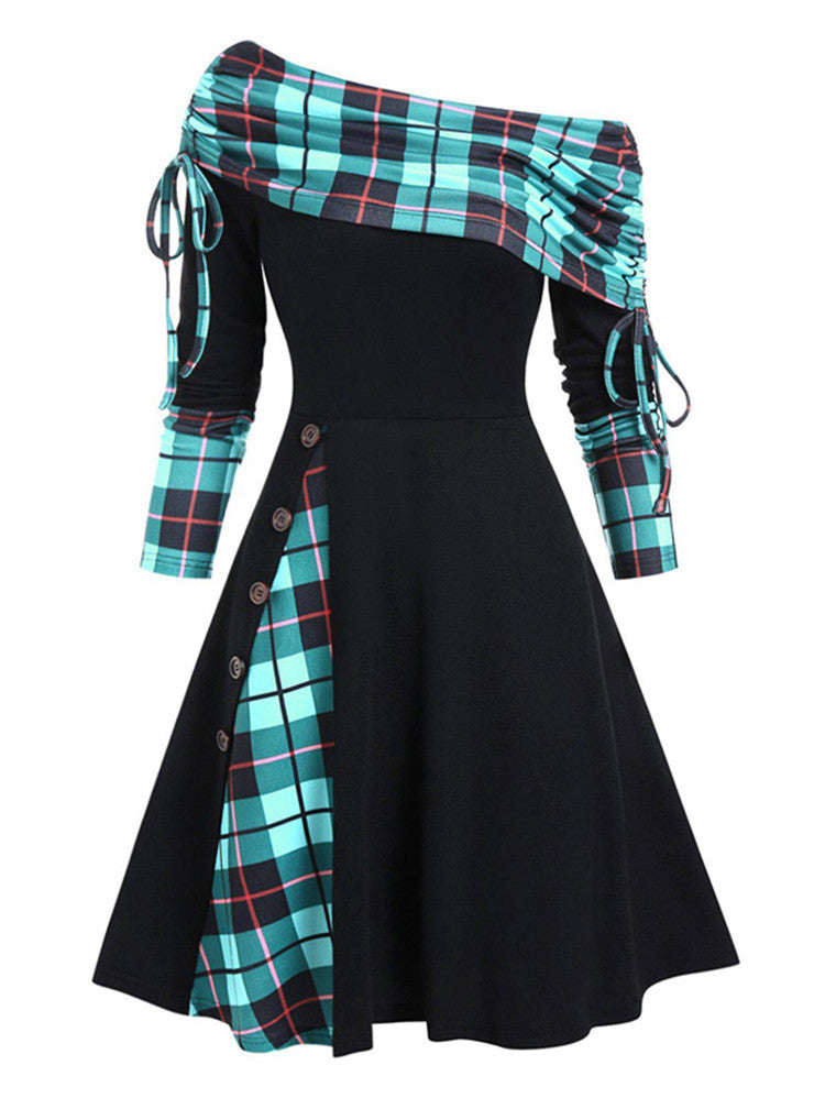 Nowa modna sukienka z długim rękawem i jednym ramieniem (S-3XL) 4176905