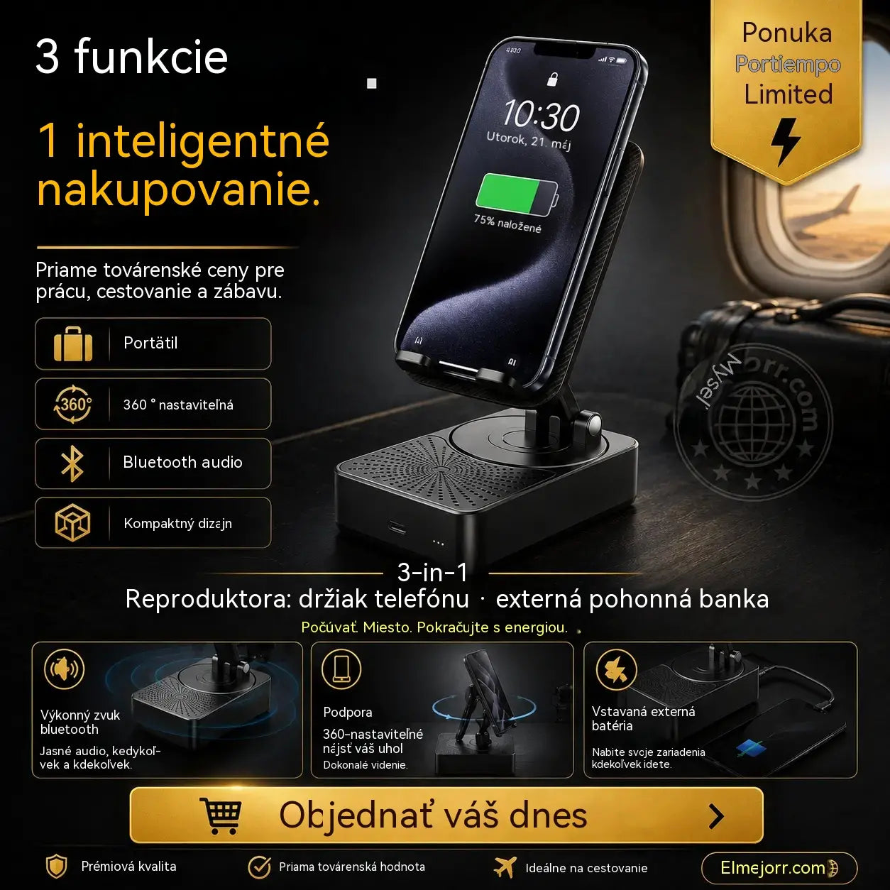 🔥 3 v 1: Bluetooth reproduktor + Nabíječka + 360° držák na mobil 📱🔊⚡