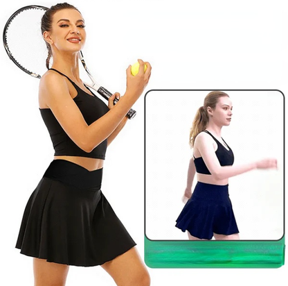 🔥【49% ZNIŻKI】👗【Kup 1, otrzymaj 1 za darmo】2 sztuki damskich sukienek ze zintegrowanymi spodenkami do sportu i fitnessu – dostępne w 13 kolorach.-4256020