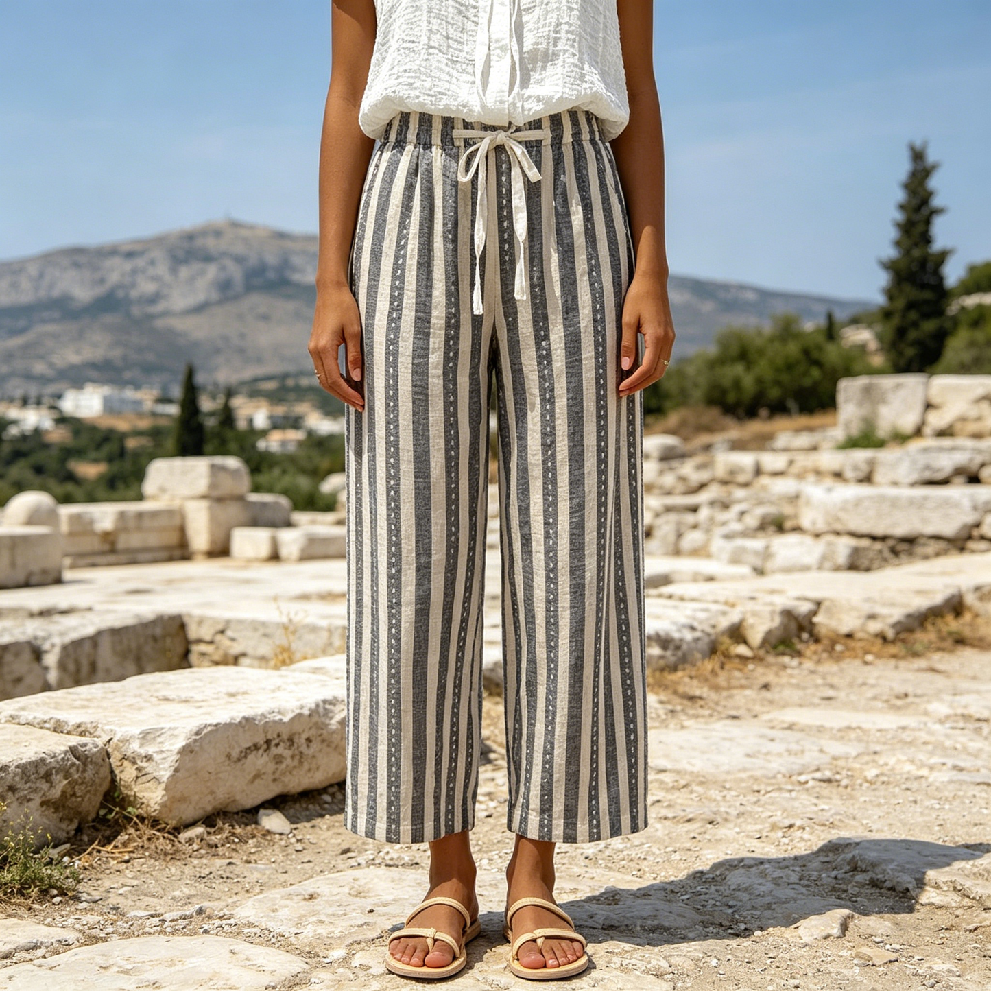 [S-3XL]Γυναικείο Casual Παντελόνι: Κανονική Εφαρμογή, Κορδόνι στη Μέση, Τσέπες, Πολύχρωμο Στάμπα