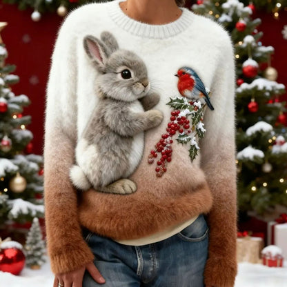Nowy flanelowy sweter damski z okrągłym dekoltem, drukowany cyfrowo w technologii 3D-4199937