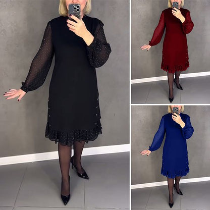 🔥👗【S～5XL】Nova modna enobarvna obleka z dolgimi rokavi in širokimi naborki 4141548
