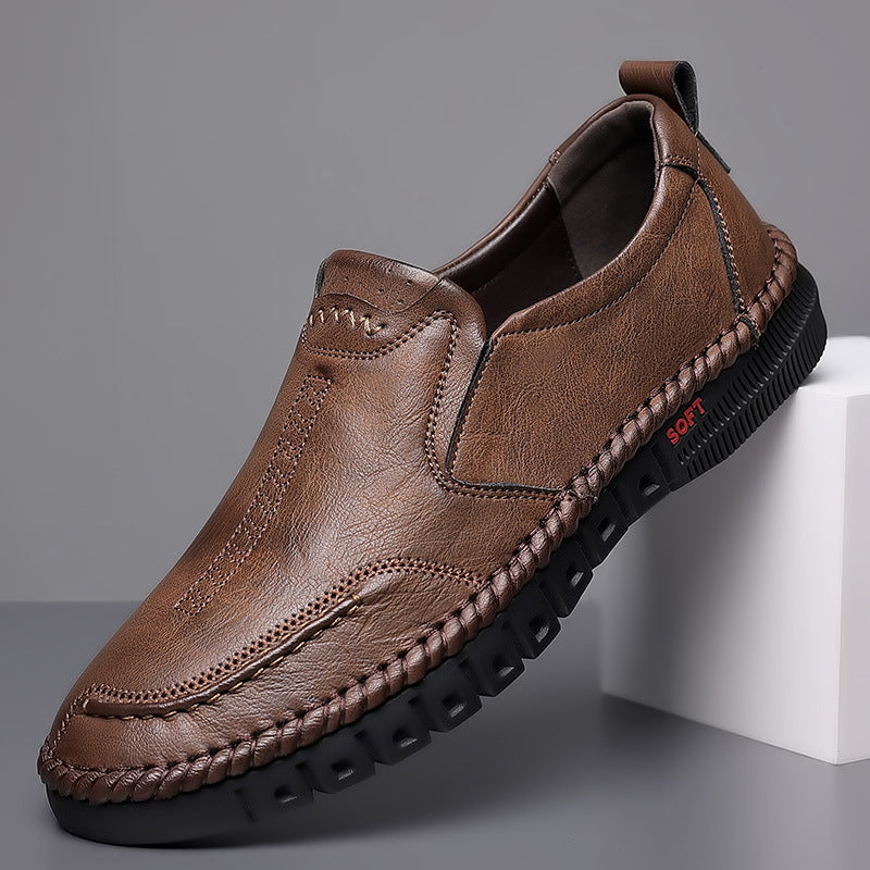 👞【39-44】Nowe męskie skórzane buty casualowe z miękką podeszwą - antypoślizgowe - oddychające-3977383