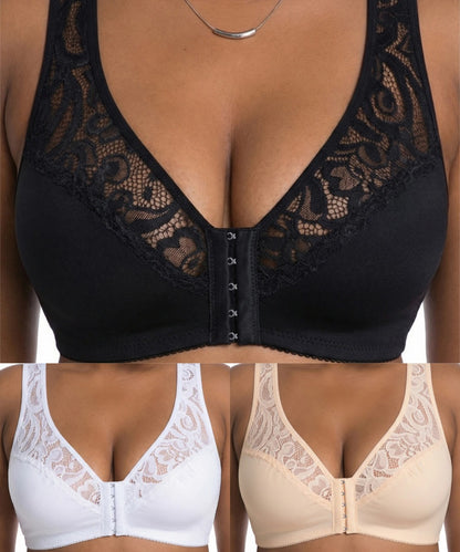 💕💕 Poslední den – 50% sleva【3dílná sada】【L–4XL】😍 plus size push-up prodyšná podprsenka bez kostic, bezšvový design s předním zapínáním，Platba na dobírku